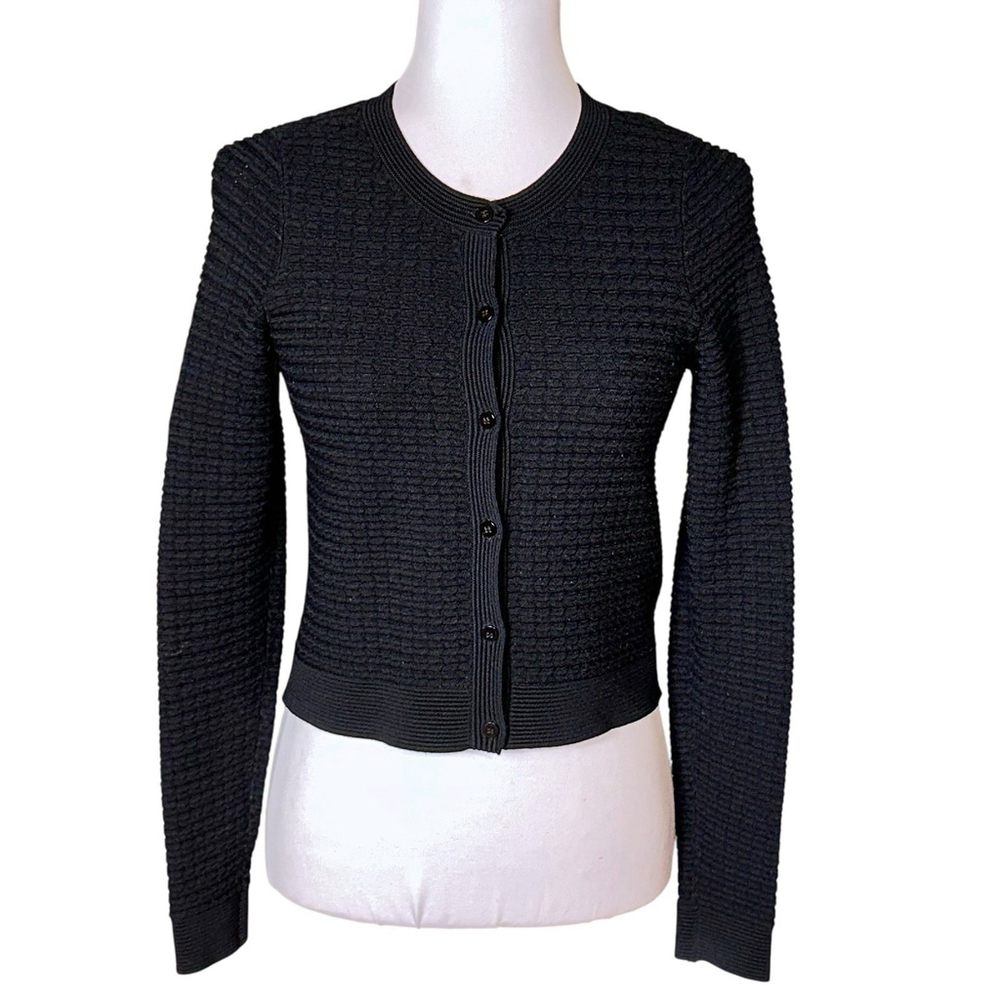 Sandro Paris Black Texture Knit Cardigan Size 1 (S) Quiet Luxury Minimalist Chic